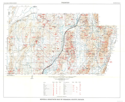 Historic Mine Map - Nevada Pershing County Minerals Mine - Johnson 1971 - 28.02 x 23 - Vintage Wall Art