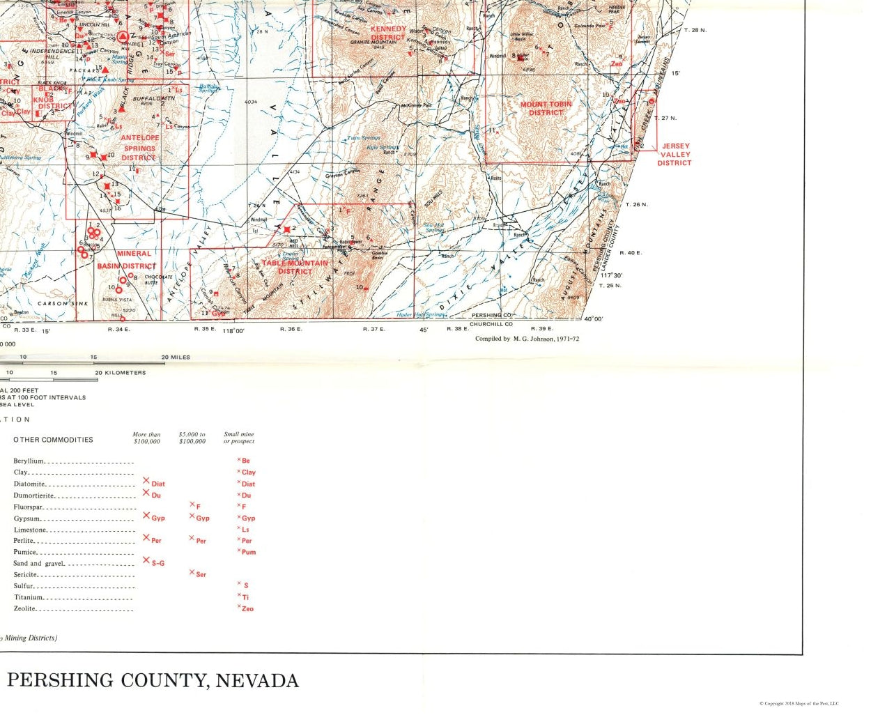 Historic Mine Map - Nevada Pershing County Minerals Mine - Johnson 1971 - 28.02 x 23 - Vintage Wall Art