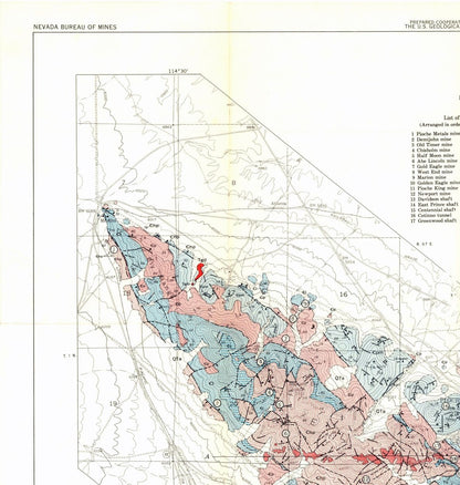 Historic Mine Map - Nevada Pioche District Castleton Ore Channel Mines - USGS 1949 - 23 x 24.22 - Vintage Wall Art