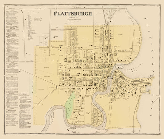 Historic City Map - Plattsburgh New York - Beers 1869 - 23 x 27.24 - Vintage Wall Art