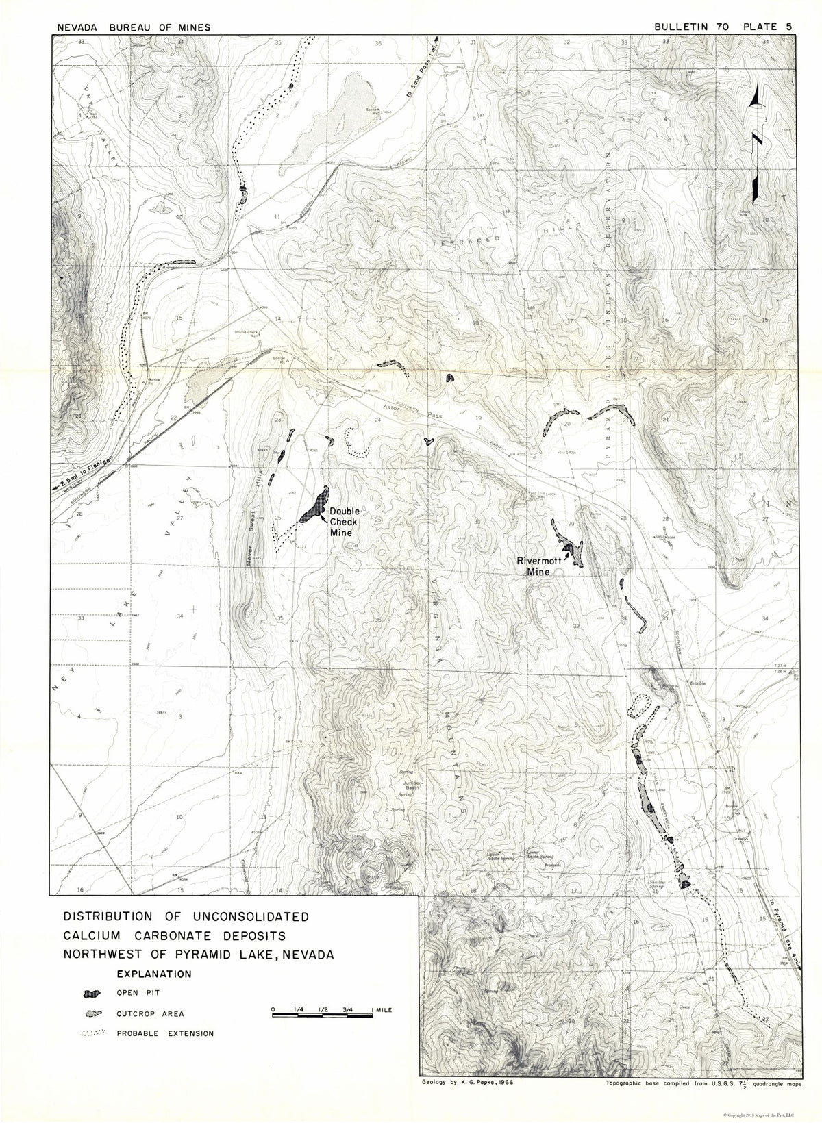 Historic Mine Map - Nevada Lake Pyramid Calcium Mines - USGS 1966 - Vi ...