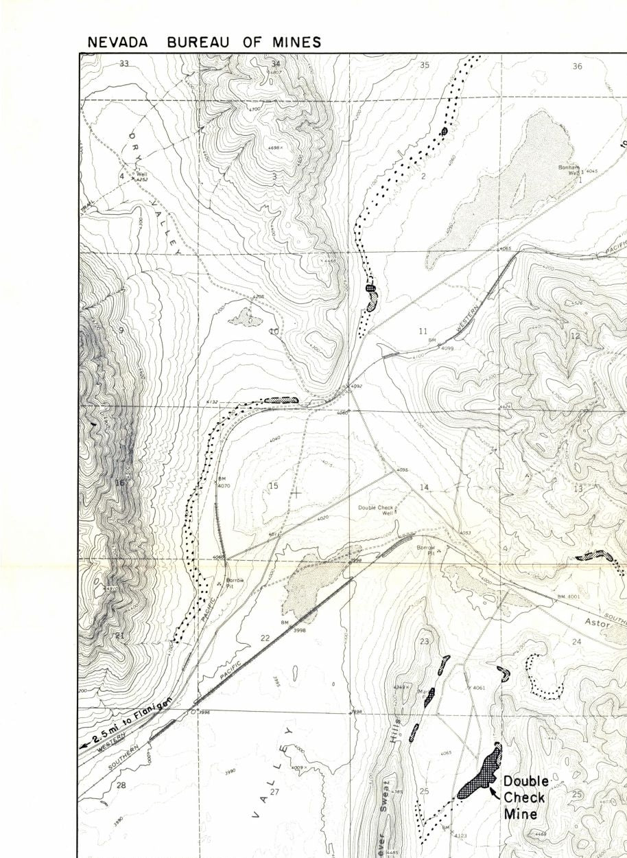 Historic Mine Map - Nevada Lake Pyramid Calcium Mines - USGS 1966 - 23 x 31.44 - Vintage Wall Art
