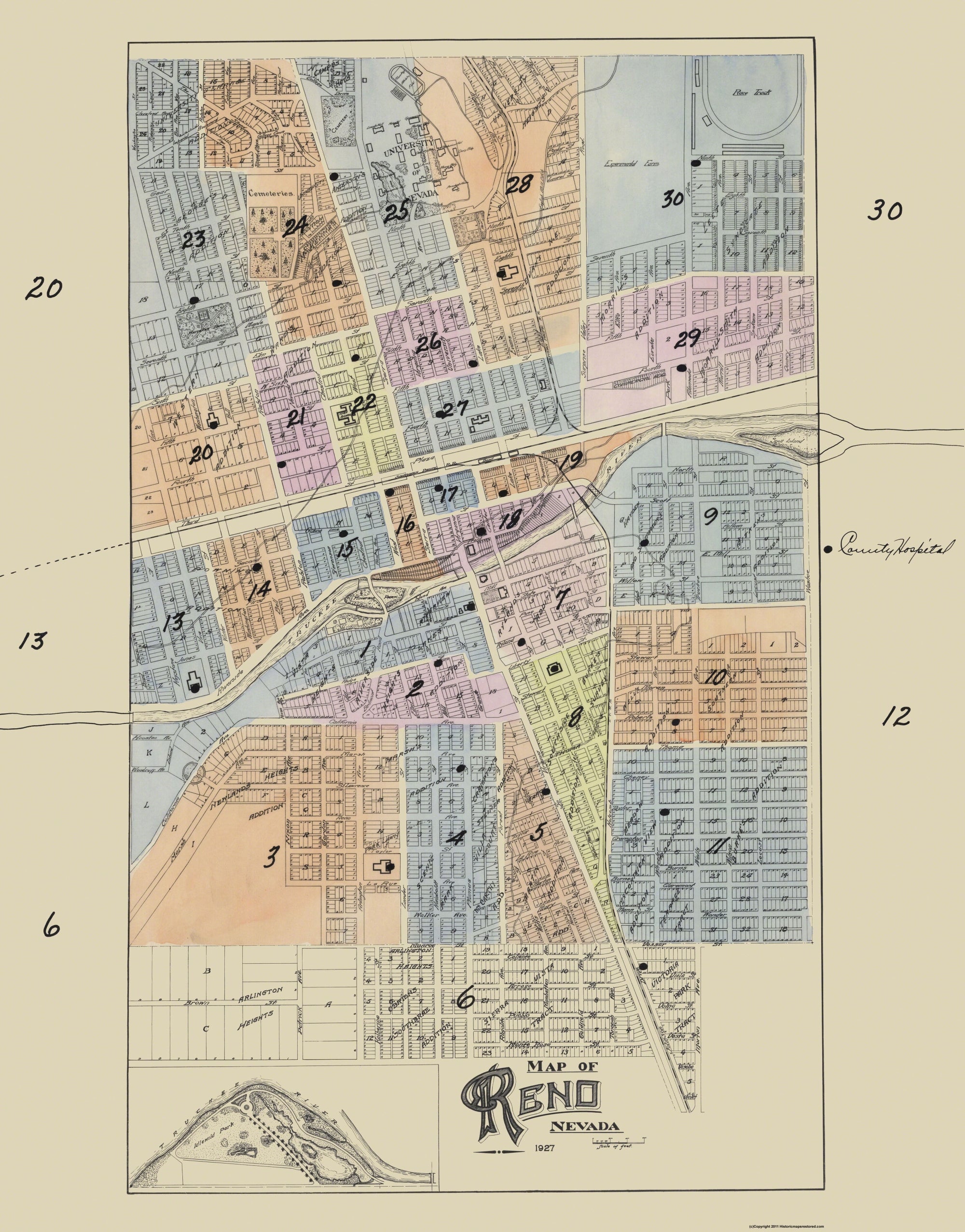 Historic City Map - Reno Nevada - 1927 - 23 x 29.38 - Vintage Wall Art ...