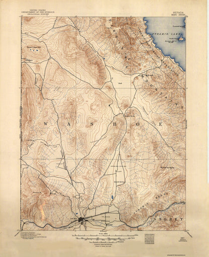 Topographical Map - Reno Nevada Sheet - USGS 1893 - 23 x 28.19 - Vintage Wall Art