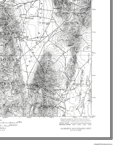 Topographical Map - Mt Roberts Nevada Quad - USGS 1929 - 23 x 28.2 - Vintage Wall Art