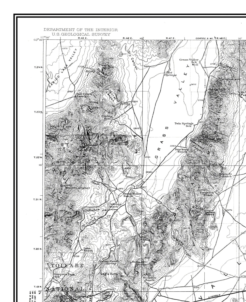 Topographical Map - Mt Roberts Nevada Quad - USGS 1929 - 23 x 28.2 - Vintage Wall Art