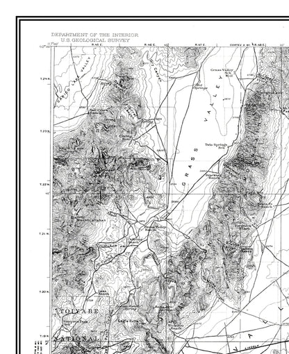 Topographical Map - Mt Roberts Nevada Quad - USGS 1929 - 23 x 28.2 - Vintage Wall Art