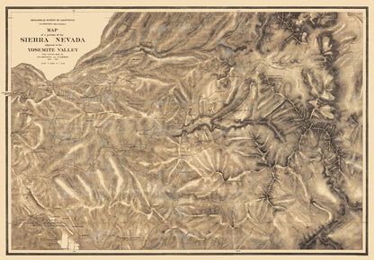 Topographical Map - Part of Sierra Nevada California - Whitney 1867 - 33 x 23 - Vintage Wall Art