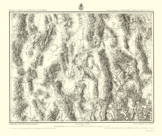 Topographical Map - Southeastern Nevada Southern Utah Sheet - US Army 1872 - 23 x 27 - Vintage Wall Art