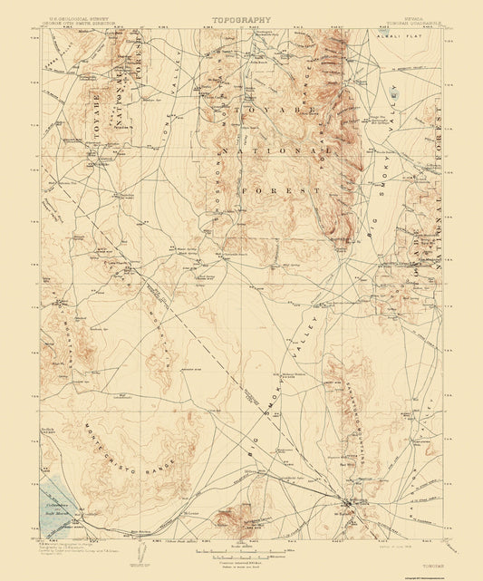 Topographical Map - Tonopah Nevada Quad - USGS 1908 - 23 x 27.68 - Vintage Wall Art