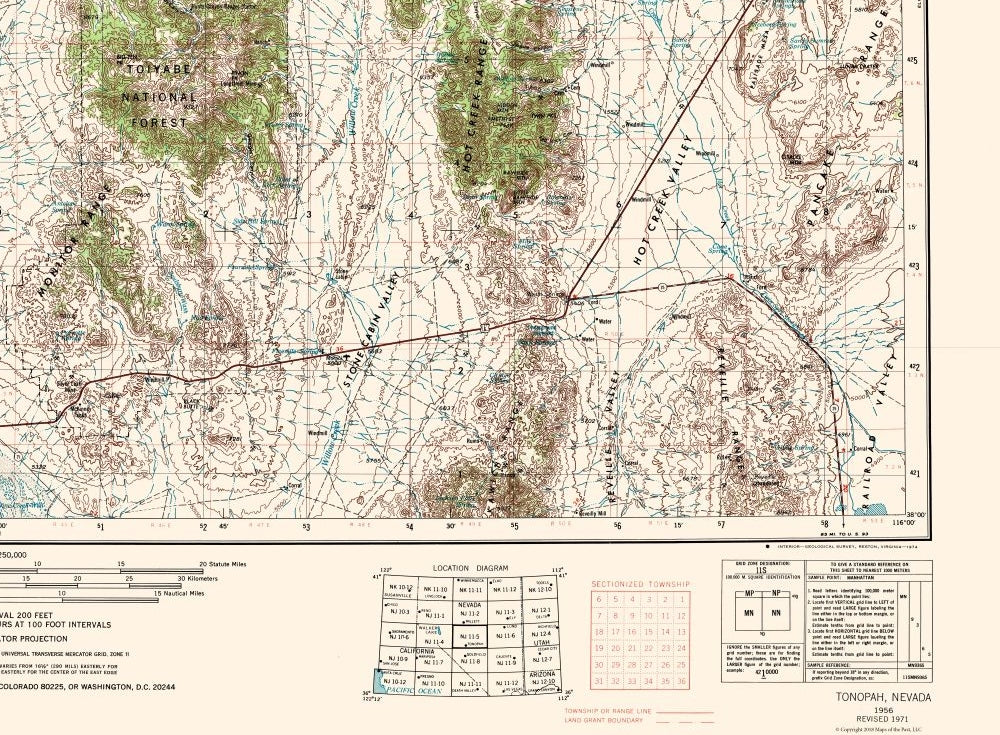 Topographical Map - Tonopah Nevada Quad - USGS 1956 - 31.29 x 23 - Vintage Wall Art