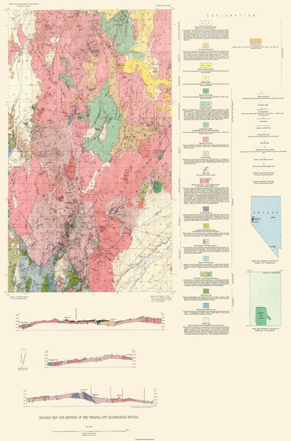 Topographical Map - Virginia City Nevada Quad - USGS 1952 - 23 x 34.88 - Vintage Wall Art