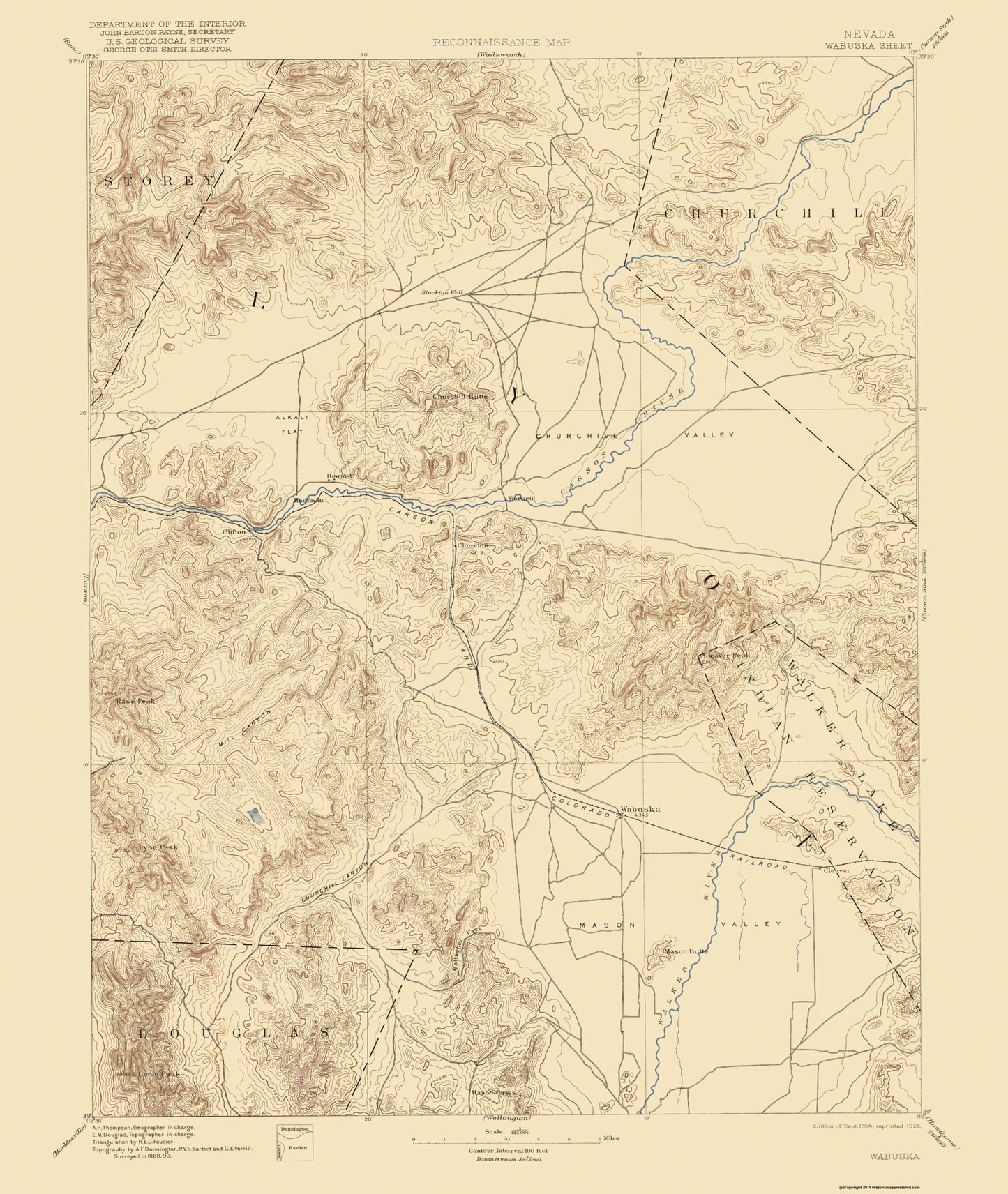 Topographical Map - Wabuska Nevada Sheet - USGS 1894 - 23 x 27.26 - Vintage Wall Art