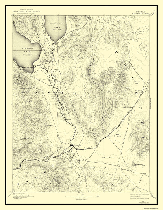 Topographical Map - Wadsworth Nevada Sheet - USGS 1894 - 23 x 29.61 - Vintage Wall Art