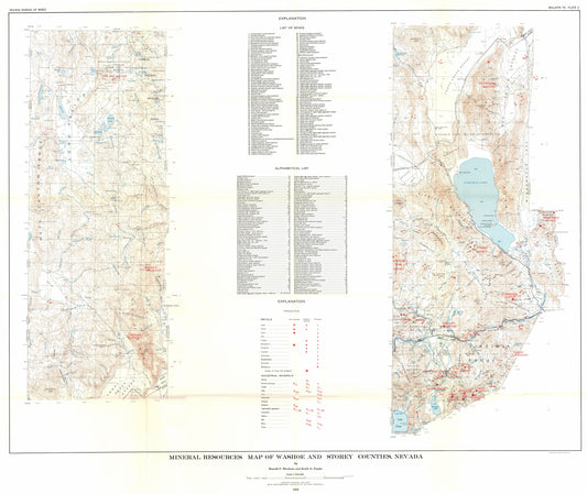Historic Mine Map - Nevada Washoe Storey Counties Mineral Mines - Bonham 1969 - 27.27 x 23 - Vintage Wall Art