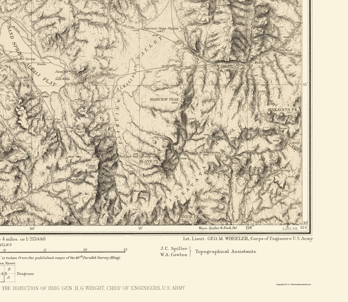 Topographical Map - Western Nevada Geographical Sheet - US Army 1882 - 23 x 26.53 - Vintage Wall Art