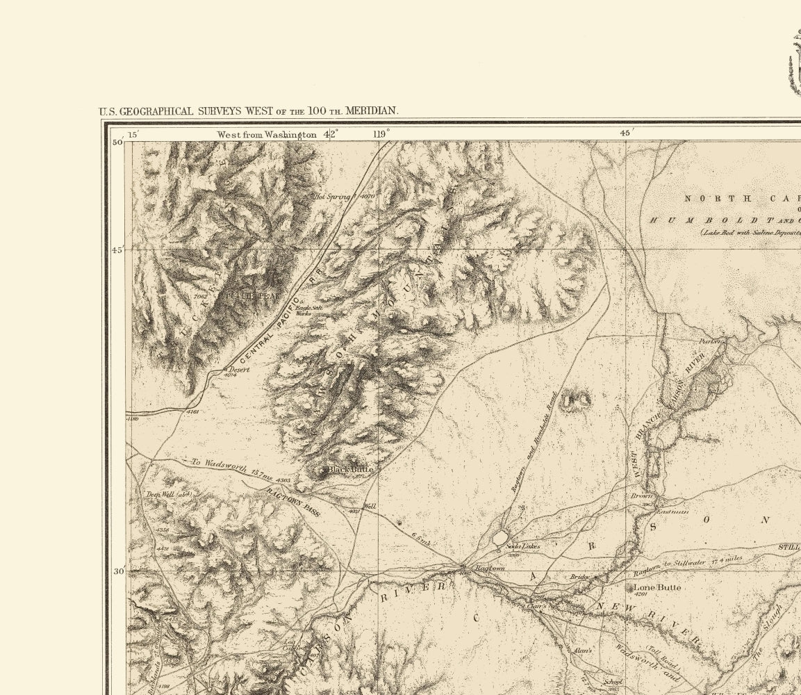 Topographical Map - Western Nevada Geographical Sheet - US Army 1882 - 23 x 26.53 - Vintage Wall Art