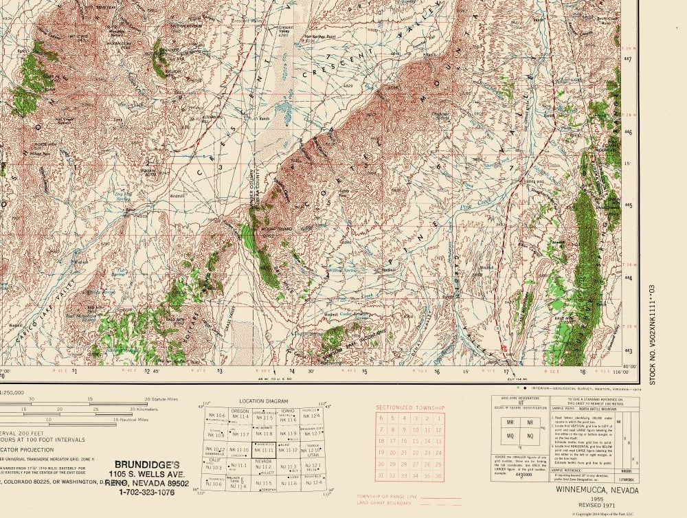 Topographical Map - Winnemucca Nevada Quad - USGS 1955 - 30.51 x 23 - Vintage Wall Art