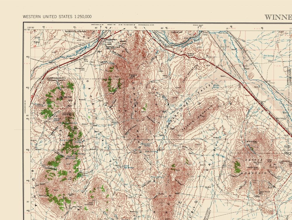 Topographical Map - Winnemucca Nevada Quad - USGS 1955 - 30.51 x 23 - Vintage Wall Art