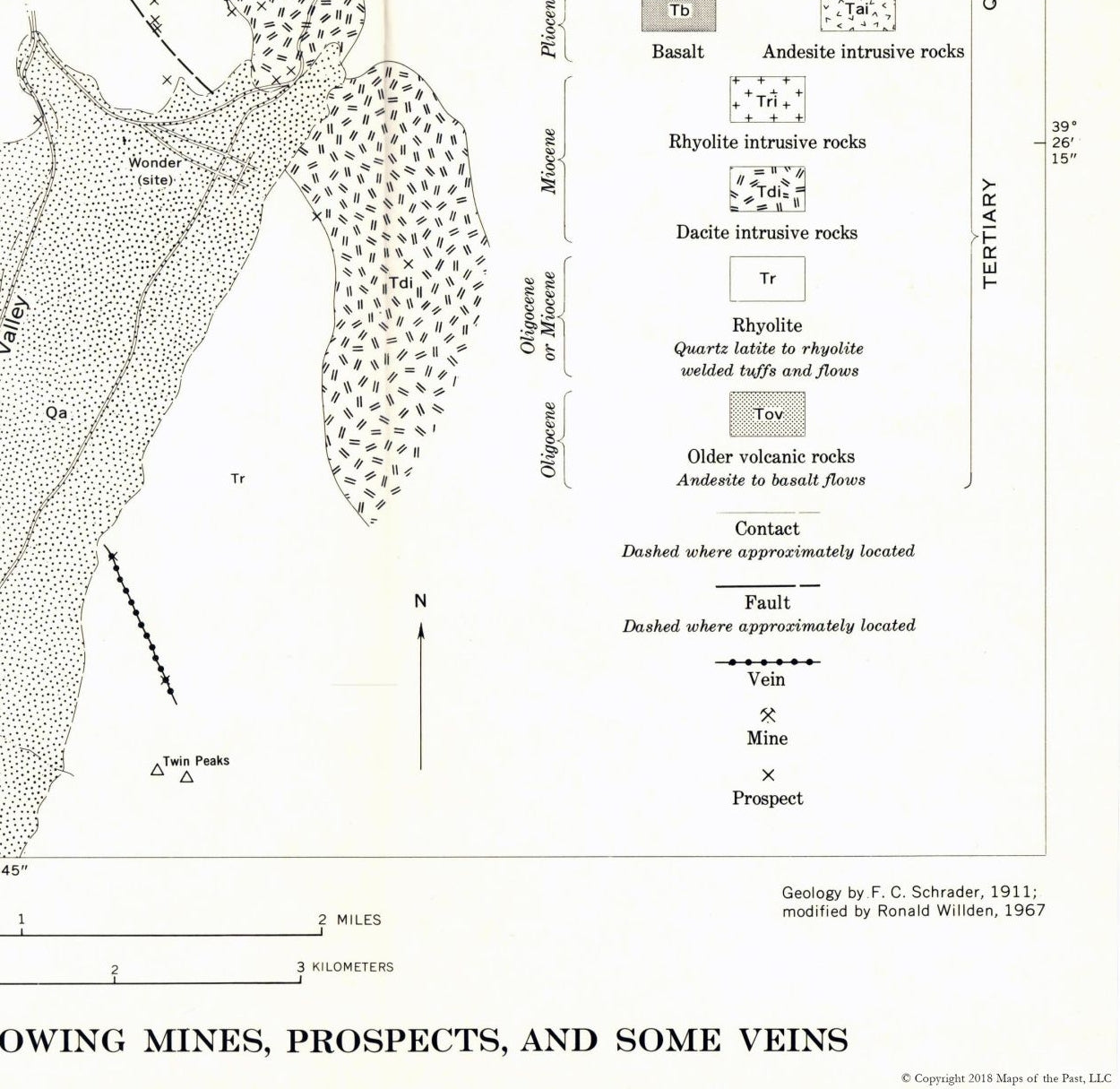 Historic Mine Map - Nevada Wonder District Mines Prospects Veins - USGS 1911 - 23.66 x 23 - Vintage Wall Art