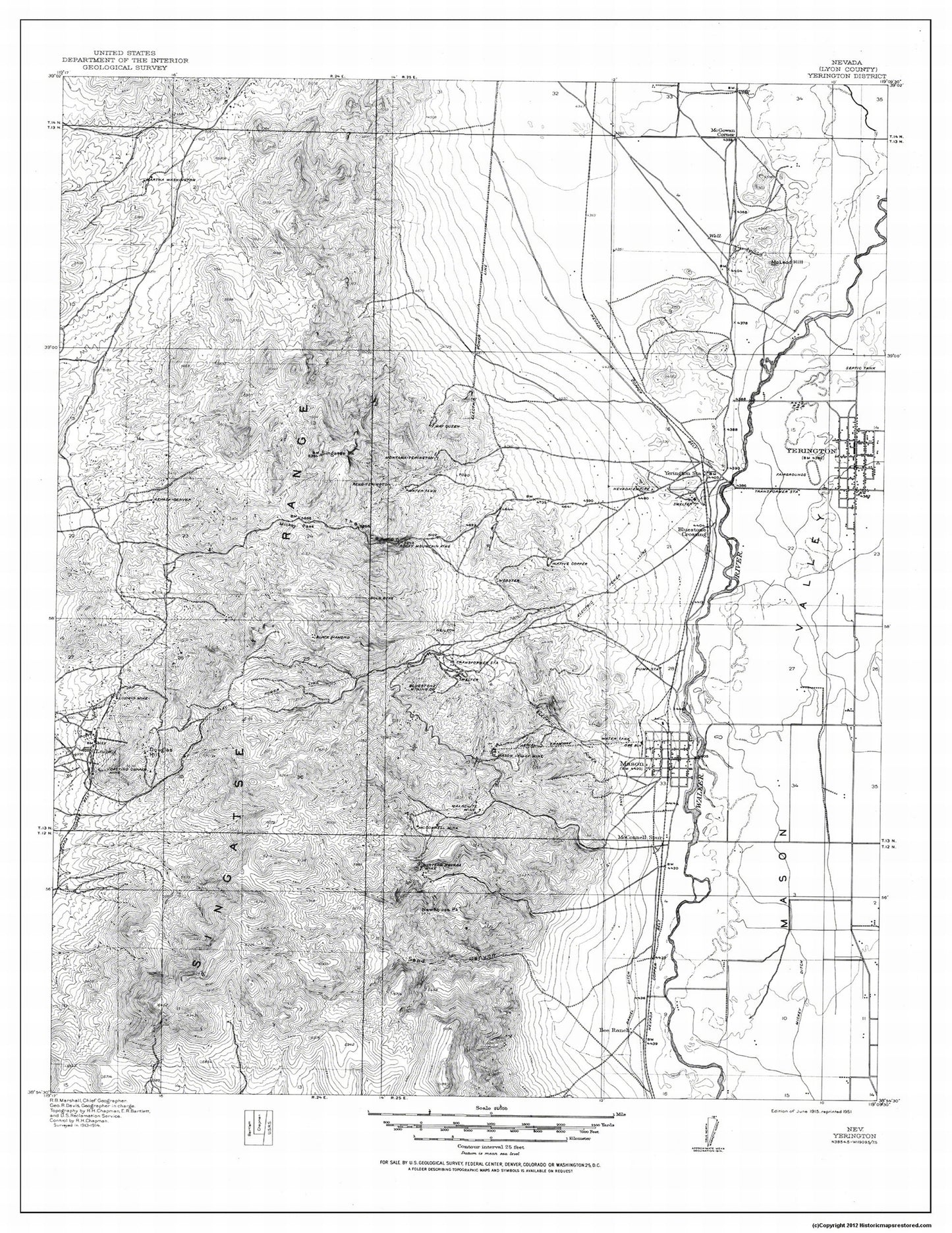 Topographical Map - Yerington District Nevada - USGS 1915 - 23 x 29.77 - Vintage Wall Art