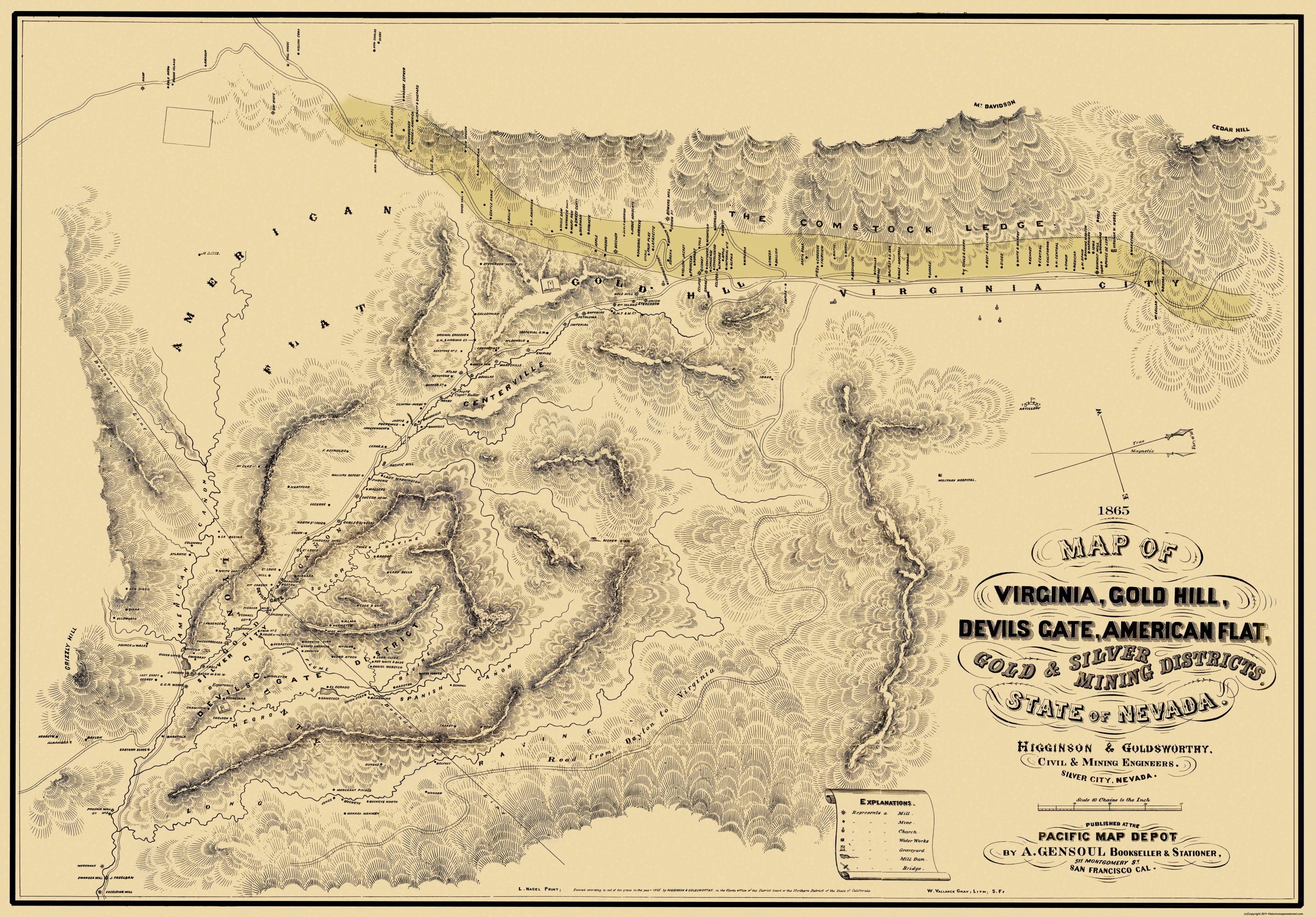 Historic Mine Map - Nevada Gold Silver Mining Districts - Higginson 18 ...