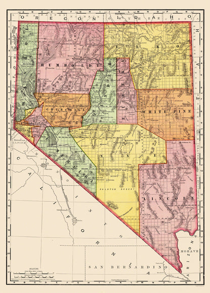 Historic State Map - Nevada - Rand McNally 1893 - 23 x 32 - Vintage Wall Art