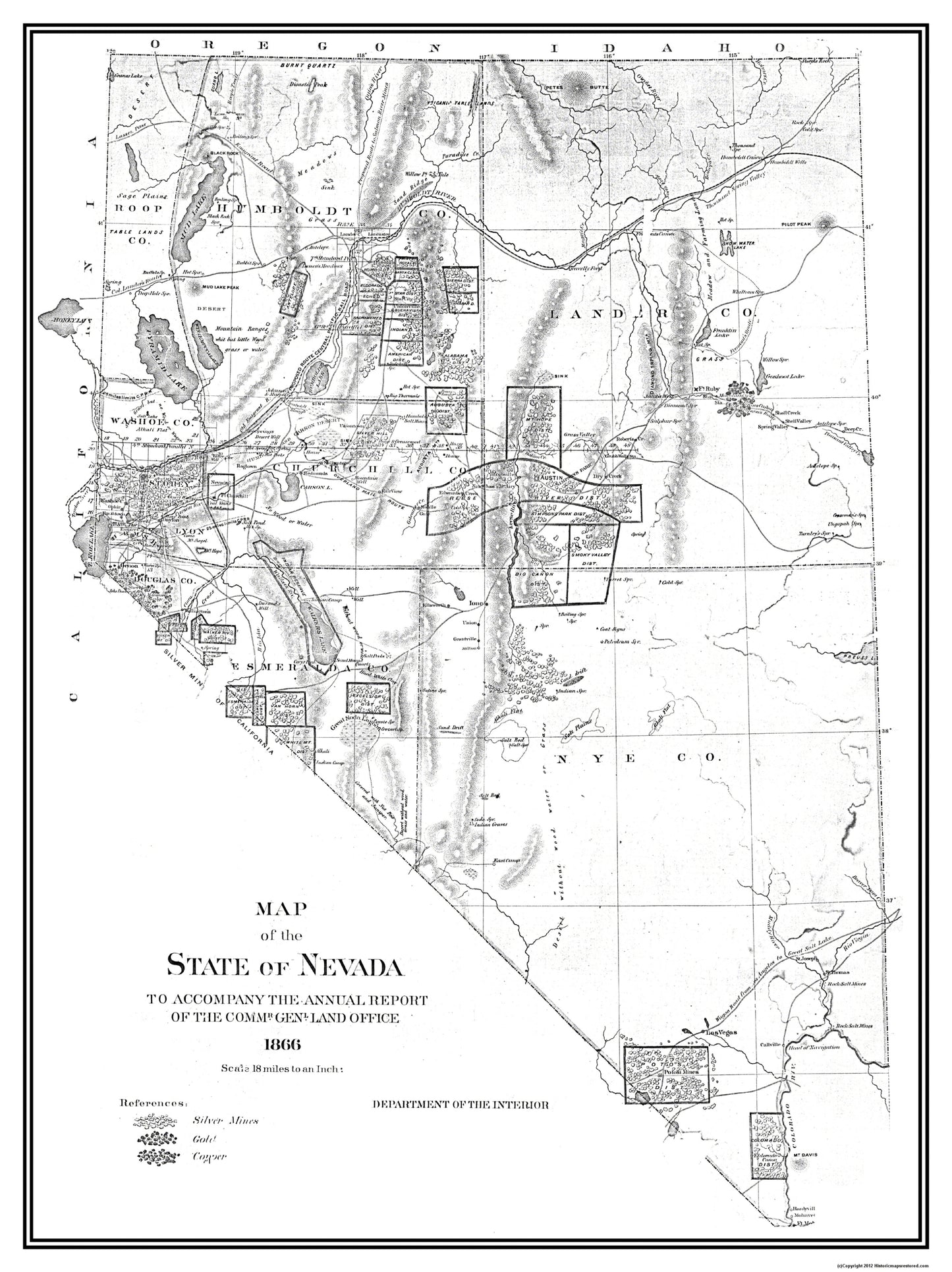 Historic State Map - Nevada - Dept of Interior 1866 - 23 x 30.74 - Vintage Wall Art