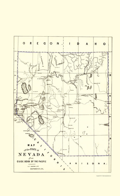 Historic State Map - Nevada - Brown 1865 - 23 x 37.35 - Vintage Wall Art