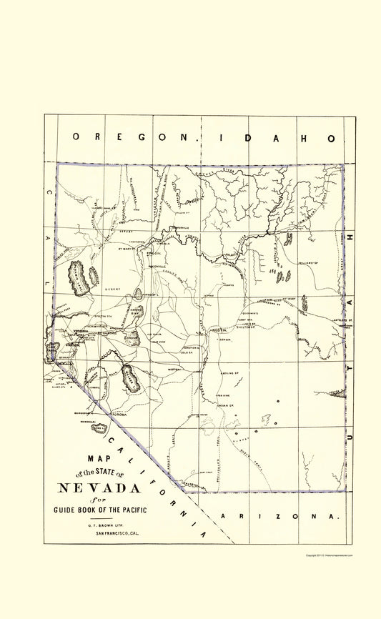 Historic State Map - Nevada - Brown 1865 - 23 x 37.35 - Vintage Wall Art