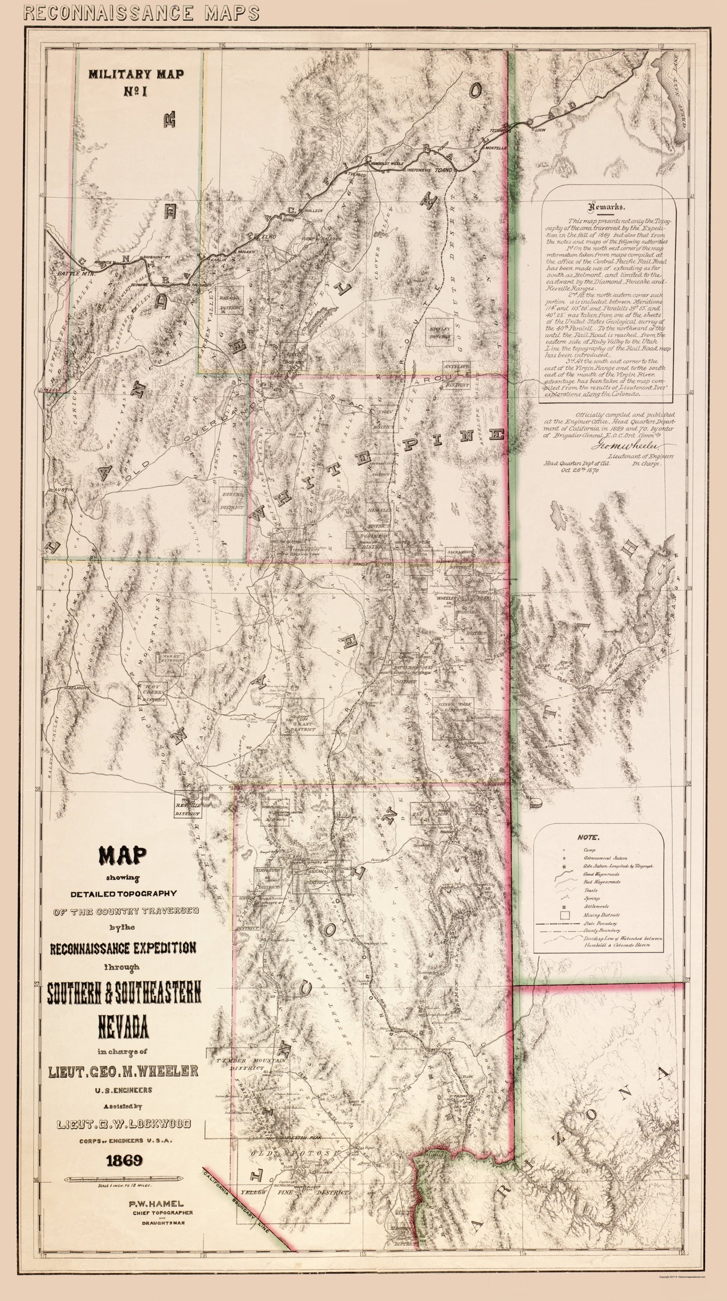 Topographical Map - Nevada Southern Nevada - Hamel 1869 - 23 x 41.19 - Vintage Wall Art