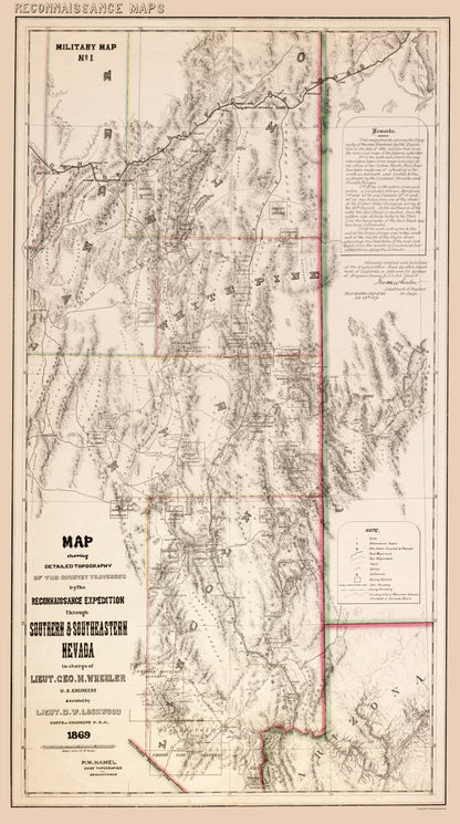 Topographical Map - Nevada Southern Nevada - Hamel 1869 - 23 x 41.19 - Vintage Wall Art