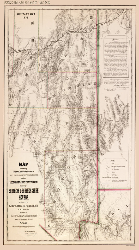 Topographical Map - Nevada Southern Nevada - Hamel 1869 - 23 x 41.19 - Vintage Wall Art