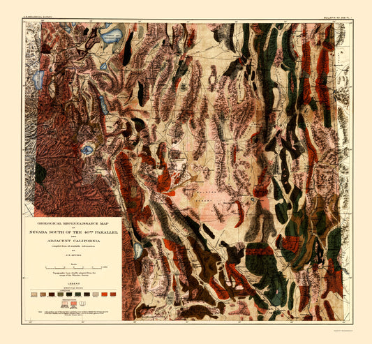 Topographical Map - Nevada S 40th Parallel Nevada - Spurr 1903 - 23 x 24.88 - Vintage Wall Art