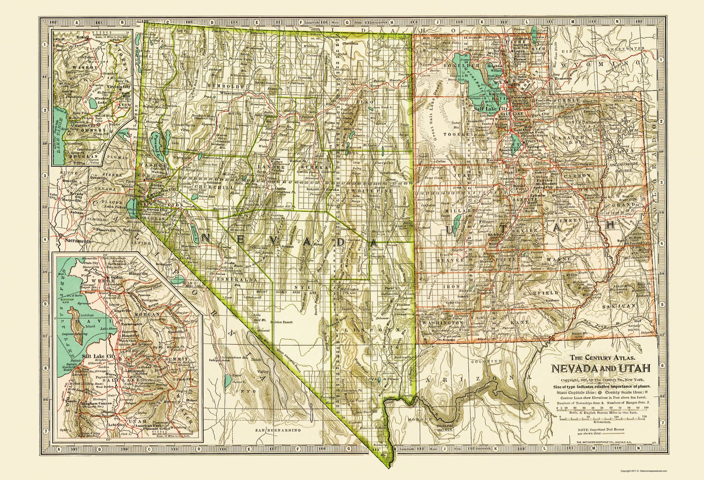 Historic State Map - Nevada Utah - Matthews 1807 - 23 x 33.70 - Vintage Wall Art