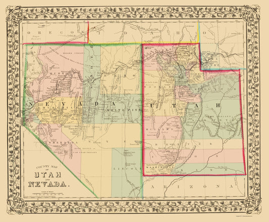 Historic State Map - Nevada Utah - Mitchell 1870 - 23 x 27.79 - Vintage Wall Art