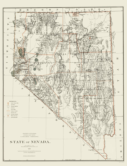 Historic State Map - Nevada - USGLO 1879 - 23 x 30.01 - Vintage Wall Art