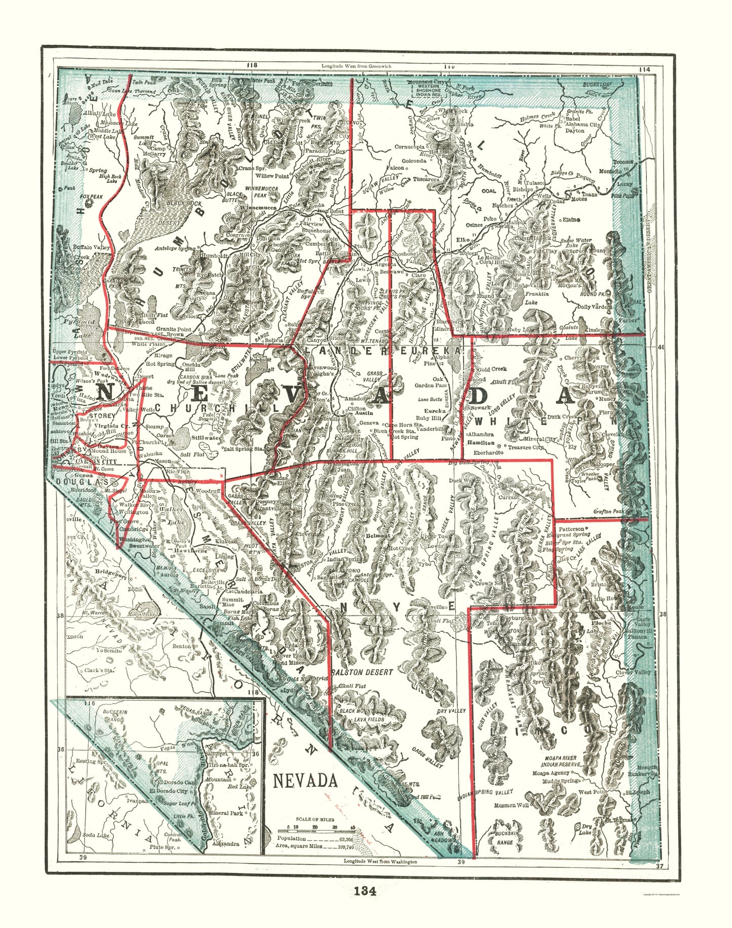 Historic State Map - Nevada - Rathbun 1893 - 23 x 29.16 - Vintage Wall Art