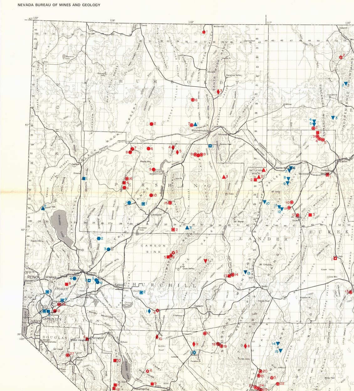 Historic Mine Map - Nevada Active Mines Oil Fields - Payne 1976 - 23 x 25.44 - Vintage Wall Art