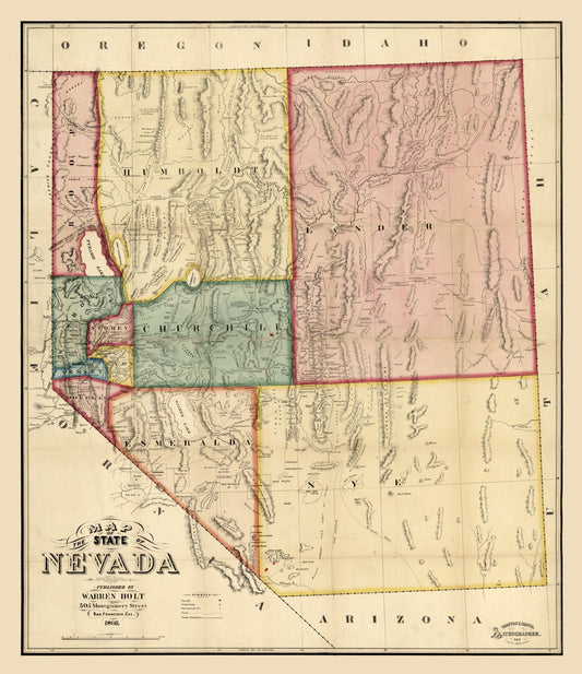 Historic State Map - Nevada - Holt 1866 - 23 x 26.62 - Vintage Wall Art