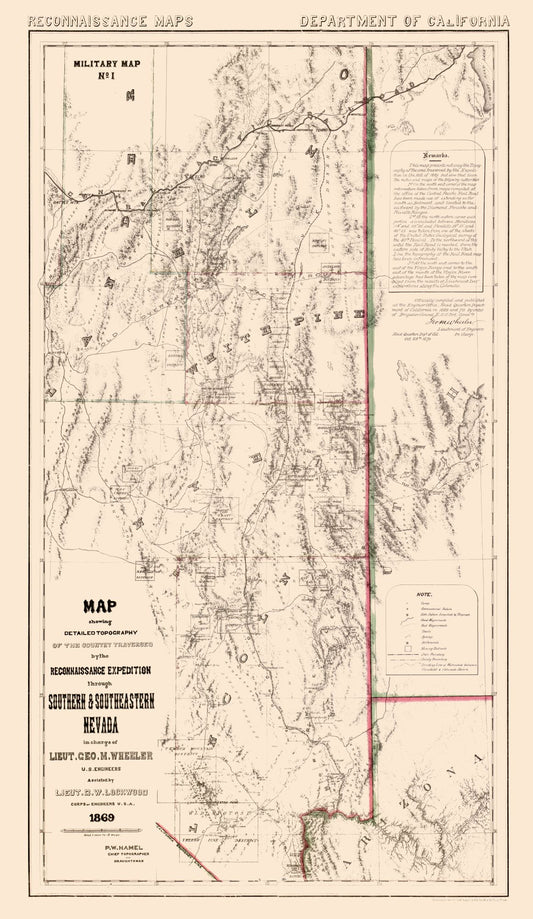 Historic State Map - Nevada - Wheeler 1869 - 23 x 39.67 - Vintage Wall Art