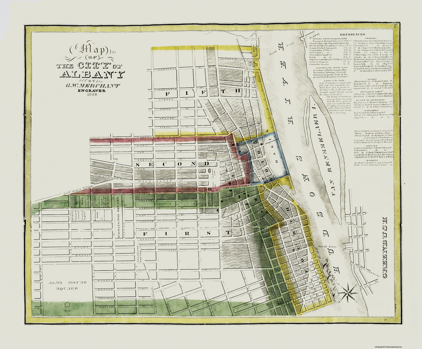 Historic City Map - Albany New York - Merchant 1828 - 27.88 x 23 - Vintage Wall Art