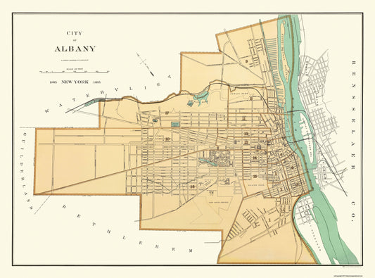 Historic City Map - Albany New York - Andrews 1895 - 31 x 23 - Vintage Wall Art