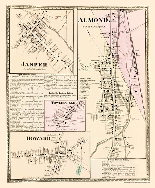 Historic City Map - Jasper Almond Townsville Howard New York - Beers 1873 - 23 x 27.97 - Vintage Wall Art