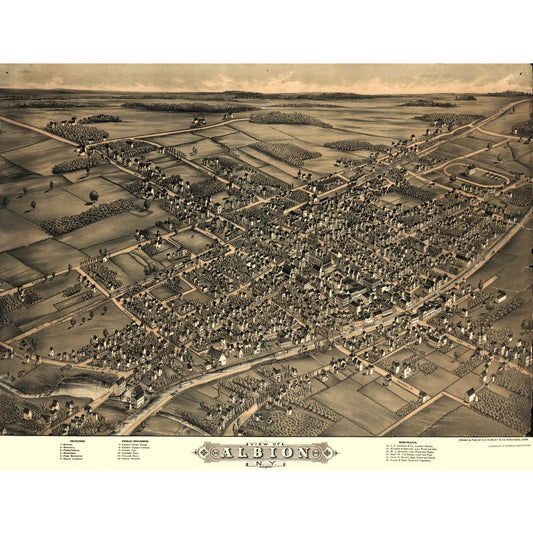 Historic Panoramic View - Albion New York - Rowley 1880 - 30.16 x 23 - Vintage Wall Art
