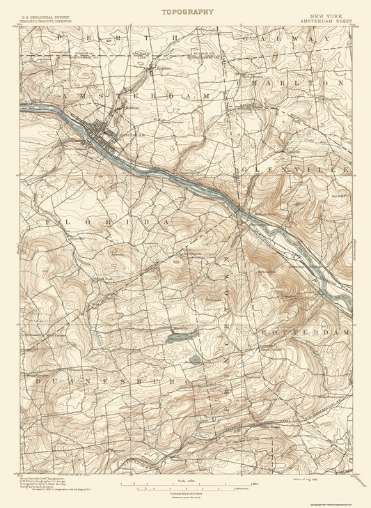 Topographical Map - Amsterdam New York - USGS 1895 - 23 x 31.44 - Vintage Wall Art