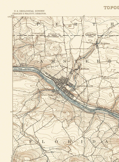 Topographical Map - Amsterdam New York - USGS 1895 - 23 x 31.44 - Vintage Wall Art