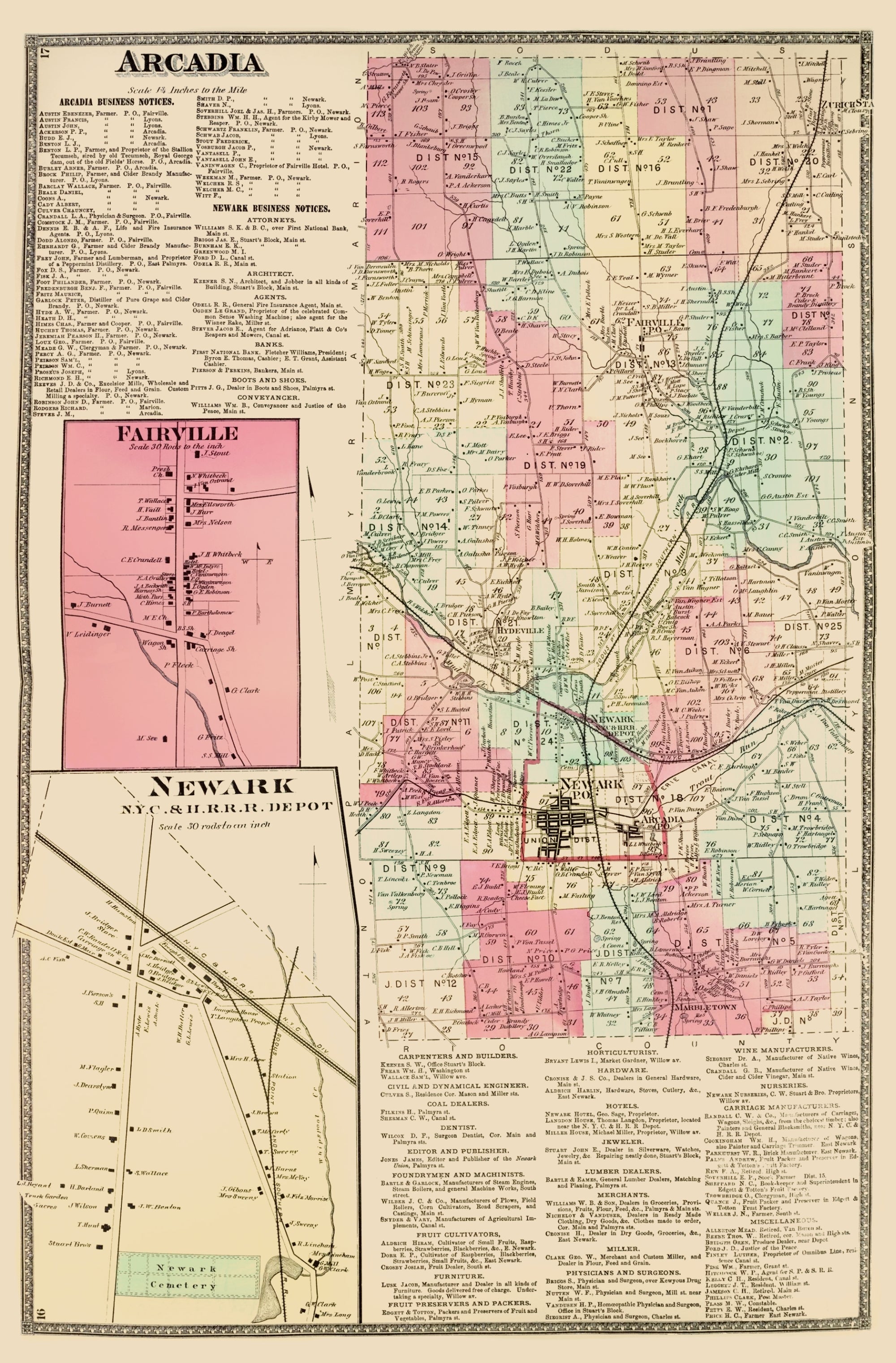 Historic City Map - Arcadia New York - Beers 1874 - 23 x 34.98 - Vinta ...