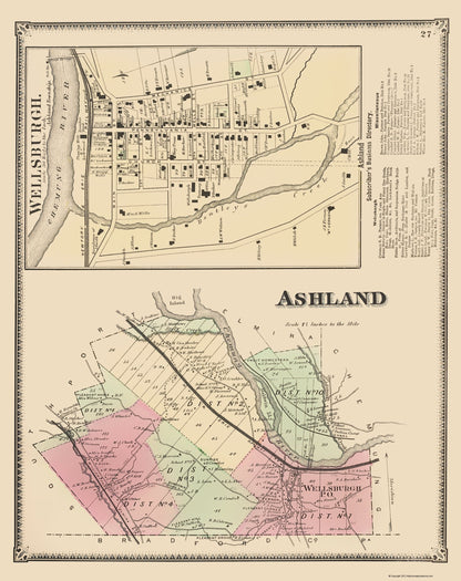 Historic City Map - Ashland New York - Beers 1869 - 23 x 29.03 - Vintage Wall Art