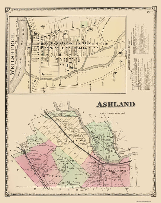 Historic City Map - Ashland New York - Beers 1869 - 23 x 29.03 - Vintage Wall Art